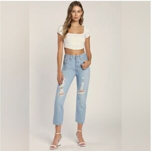 Levi's Premium 501 Jeans Women's 32x28 Cropped Medium Wash Distressed Button Fly